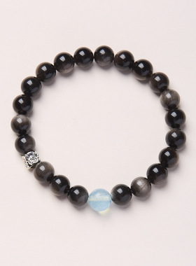 天然黑曜石海蓝宝手串男女款