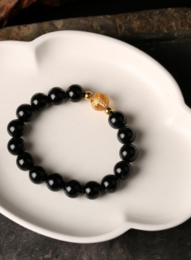 DIY原创黑曜石手链白水晶