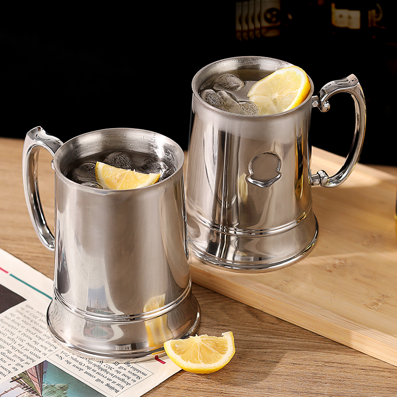 精致304不锈钢欧式啤酒杯双层加厚水杯奶茶随手杯精酿果汁冷饮杯 - 图3