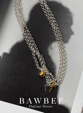 铜镀金女项链十字架多层链条