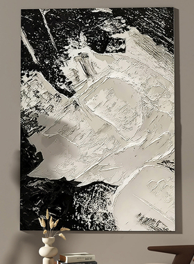 高级黑抽象客厅玄关手绘立体油画