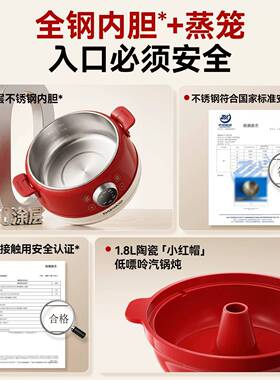 大宇S25电煮锅家用不锈钢内胆蒸煮炖一体锅预约定时电蒸锅电火锅