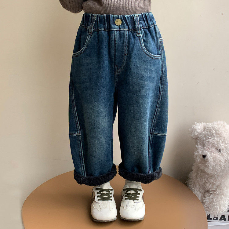 裤子女童加绒牛仔裤秋冬季2025新款儿童加厚冬装女宝宝卡通直筒裤,淘宝优惠券,粉丝福利购,淘宝优惠卷