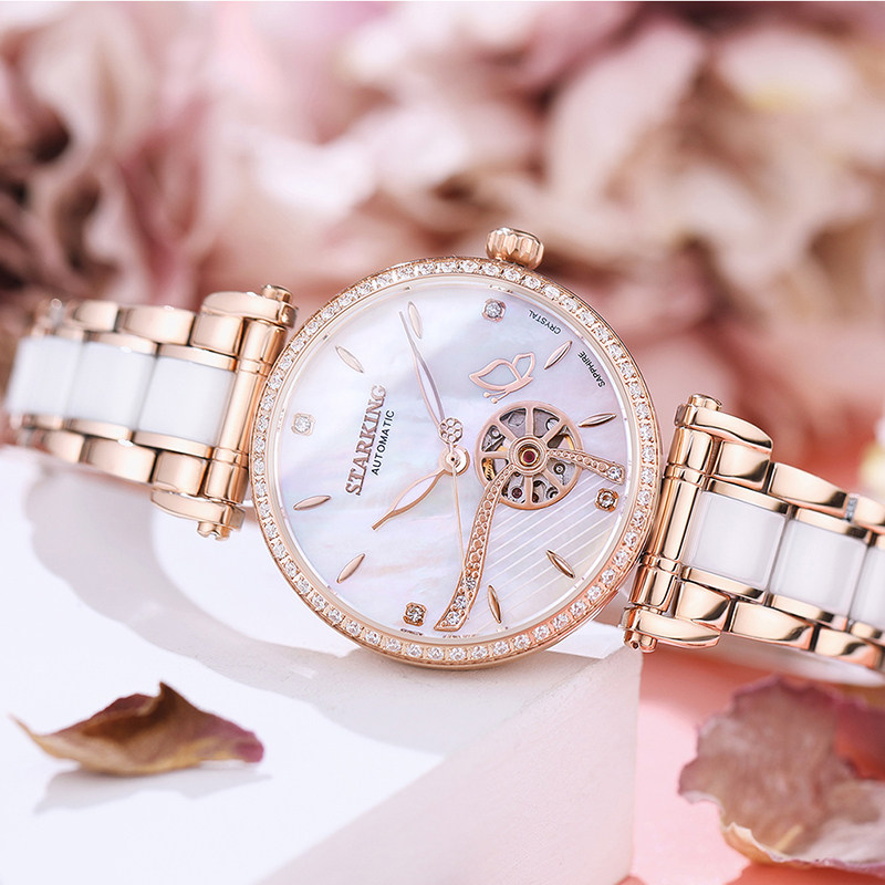 正品牌陶瓷夜光全自动女士机械表 starking国产腕表