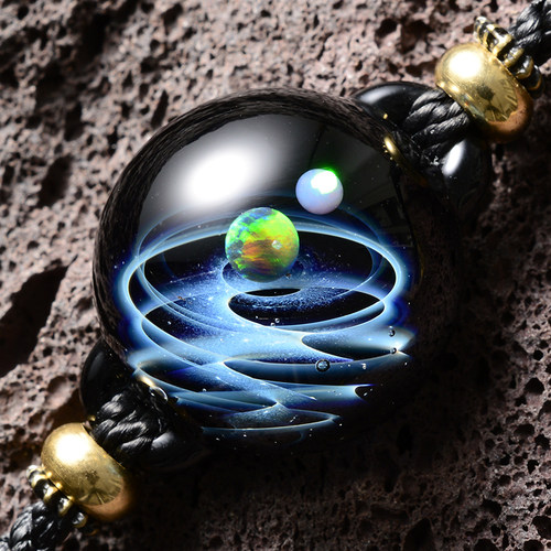 日本手工宇宙玻璃星空球手链琉璃户水贤志金珠欧泊辰纯银生日礼物 - 图0