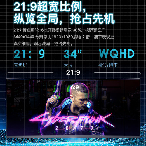 带鱼屏34英寸4K144HZ曲面40电脑32寸电竞显示器外接台式49屏幕165 - 图3