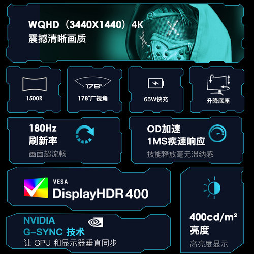 带鱼屏34英寸4K144HZ曲面40电脑32寸电竞显示器外接台式49屏幕165 - 图0