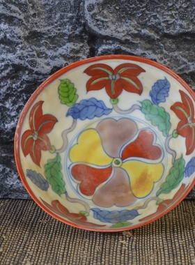 仿古瓷器 复古做旧明成化风格 斗彩红叶纹瓷碗 古董古玩摆件收藏