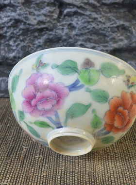 仿古瓷器 复古做旧明成化风格 斗彩花卉纹瓷碗 古董古玩摆件收藏