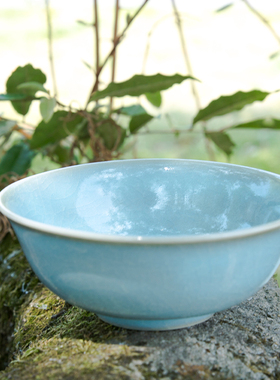 北宋风格汝窑天青釉茶碗古董古玩