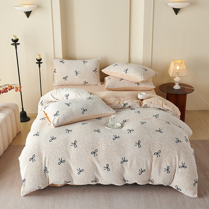 冬季雕花ins蝴蝶结牛奶绒四件套珊瑚绒被套床单床笠款宿舍三件套,淘宝优惠券,粉丝福利购,淘宝优惠卷