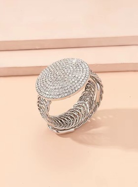 高级感圆形镶钻闪亮弹力开口女士手镯手环百搭新娘礼服婚庆装饰品