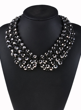 欧美夸张复古假领水钻珍珠项链女