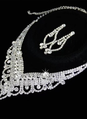 铁合金水钻水波链女奢华项链套装