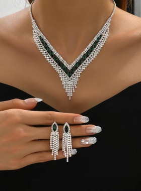 人造水钻玻璃铜合金女超闪两件套