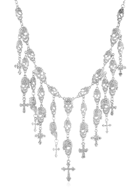 欧美个性骷髅头吊坠流苏夸张十字架项链女气质百搭毛衣链配饰挂件