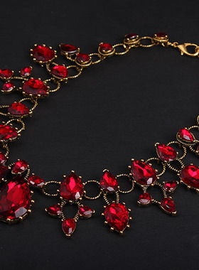 欧美水晶宝石夸张复古项链耳环