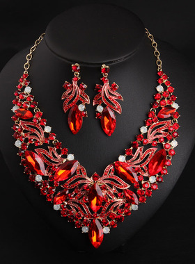 宝石花朵夸张礼服晚宴项链耳环