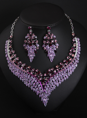 欧美彩色几何宝石套装礼服项链