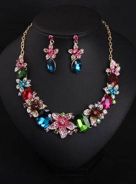 欧美首饰 高端宝石项链短锁骨夸张礼服套装晚宴女时尚奢华配饰品