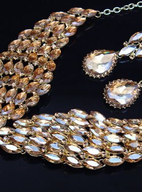 欧美奢华夸张水晶宝石女锁骨项链