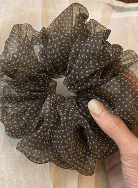 直播热卖品！灰绿色波点爱心发圈夏日森系氛围波点网纱大肠发圈女