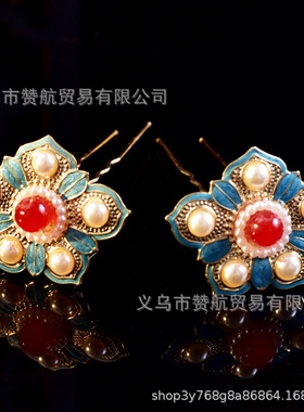 古风汉服小财神红色流苏发梳掩鬓点缀喜庆发钗掩鬓过年甜美造型女
