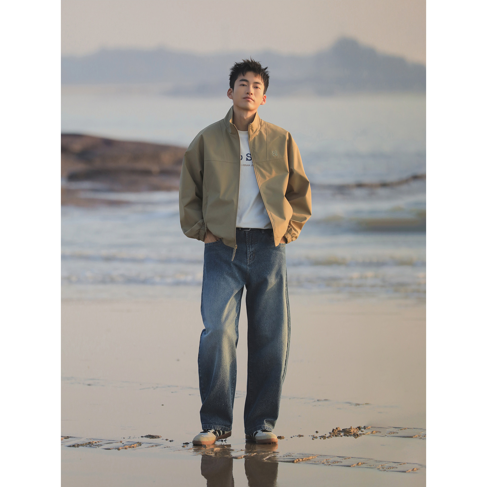 吕小虎ACTUP 水洗复古直筒竖条纹牛仔裤男春季宽松通勤休闲长裤子