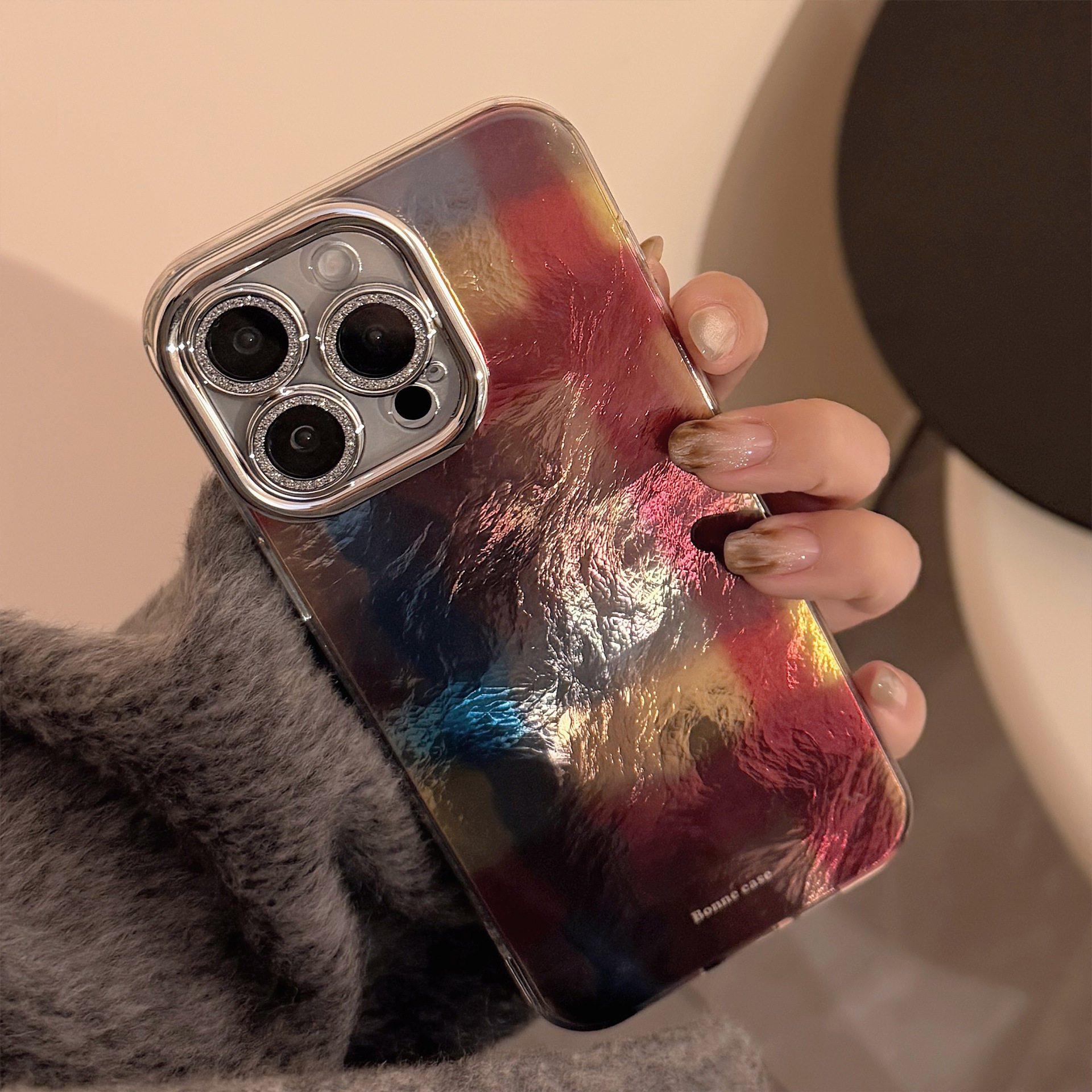 格纹晕染手机壳适用16苹果15promax镜头膜iphone14复古风12高级感