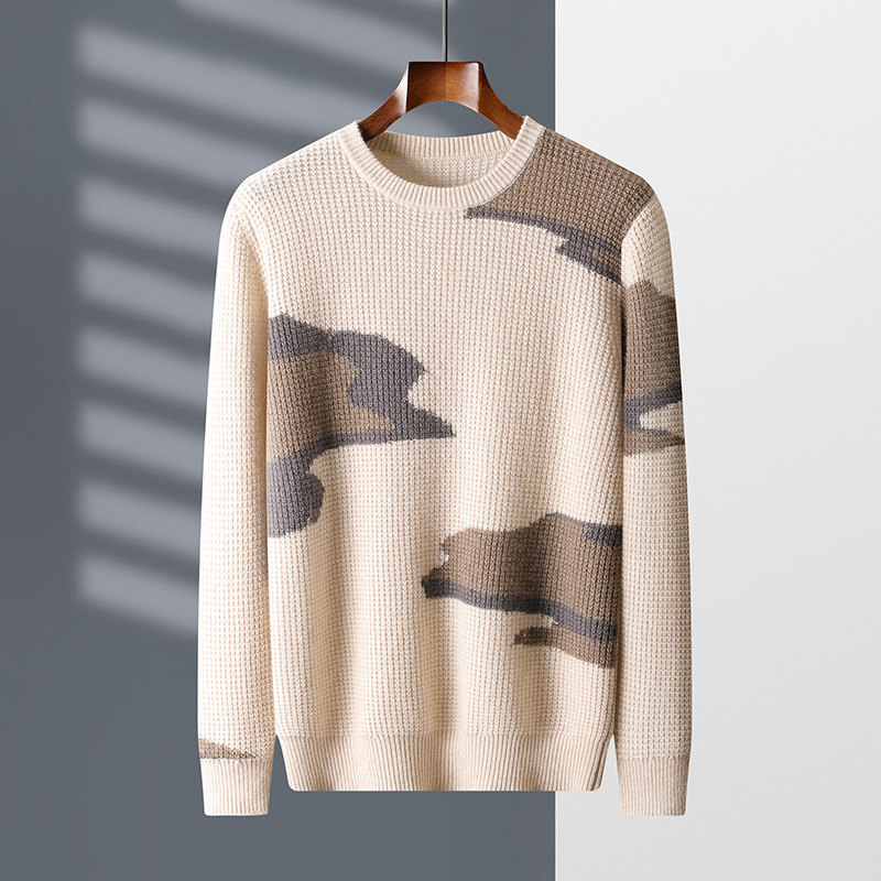 羊绒衫男圆领加厚明星同款毛衣男冬季保暖时尚提花针织毛衫青少年