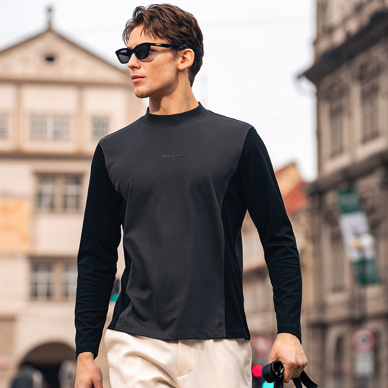 MrBu布先生半高领长袖打底T男刺绣设计秋冬撞色内搭T恤BT16096,淘宝优惠券,粉丝福利购,淘宝优惠卷