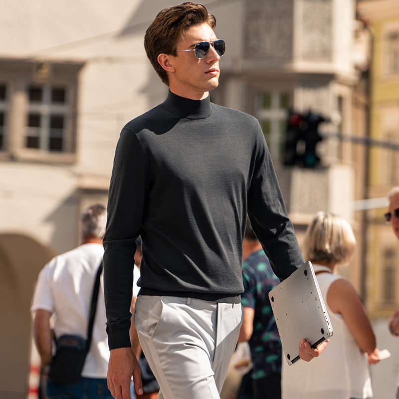 MrBu布先生中高领纯色羊毛t恤秋冬简约可机洗亲肤羊毛衫男BT12322,淘宝优惠券,粉丝福利购,淘宝优惠卷