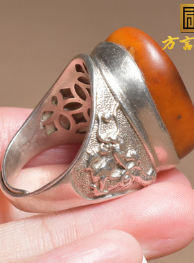 高品放漏方言和田玉一眼真新疆黄沁黄玉籽料银镶玉原石戒指扳指A1