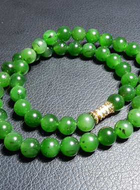 方言和田玉特色俄罗斯老坑料高脂高细红皮辣绿色碧玉10mm妈妈链h2