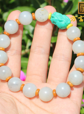 方言和田玉挂金皮点墨青花籽手串