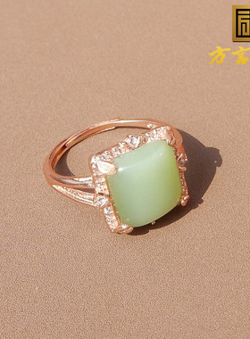 亮眼方言精品和田玉推荐放漏俄罗斯老坑料碧玉粉青银镶玉戒指s10