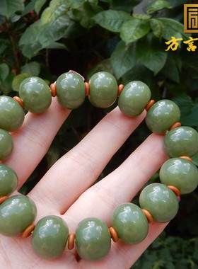 新疆且末青黄口料15mm算盘珠手串