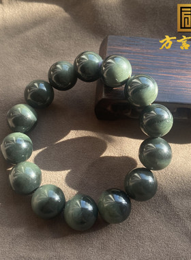 聚宝盆双色沙枣青16mm圆珠玉手串