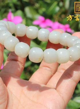 方言和田玉白玉点墨青花籽料手串