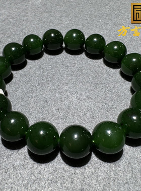 高品质方言和田玉老坑俄料碧玉老红皮辣阳绿难得收藏级12mm手串S
