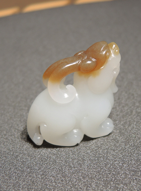 方言和田玉精品收藏新疆且末料无结构羊脂白玉黄糖貔貅吊坠挂件h2