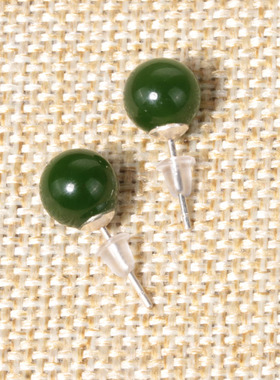 方言镶嵌菠菜绿碧玉时尚耳钉