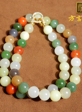 新疆糖玉碧玉烟紫10mm多宝项链