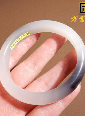 青海老坑料冰底烟紫白玉54mm手镯