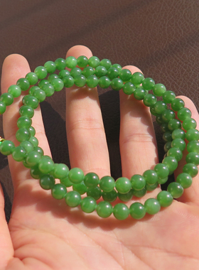亏本回馈方言和田玉珍藏俄罗斯碧玉老料苹果绿无黑点6mm108项链X5