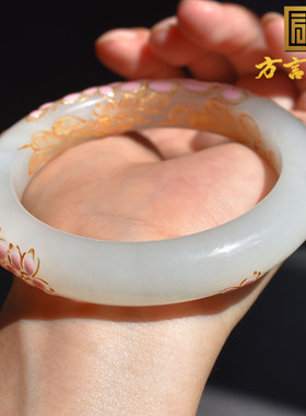 市场12000元福利价1100元老坑青海料白玉55景泰蓝国风桃花手镯R1