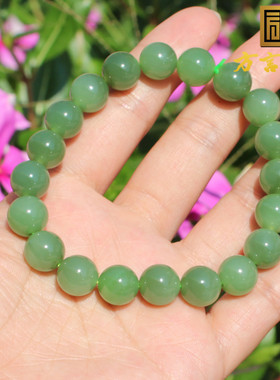 方言和田玉俄油润细粉绿碧玉手串
