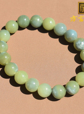 佩戴级方言和田玉精品罕见细腻若羌黄口带蓝皮10mm圆珠手串手链R5