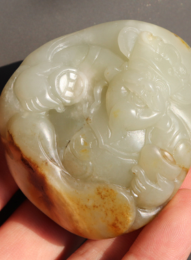 和田玉新疆洒金皮籽料财神把件