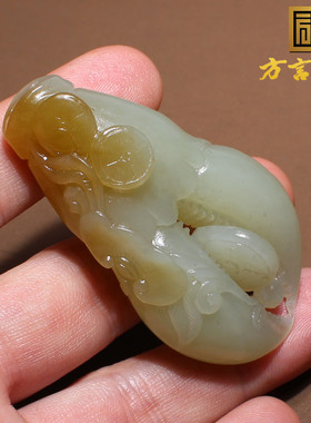 惊呆了方言和田玉精品新疆且末糖白玉特色巧雕八方来财吊坠挂件N4